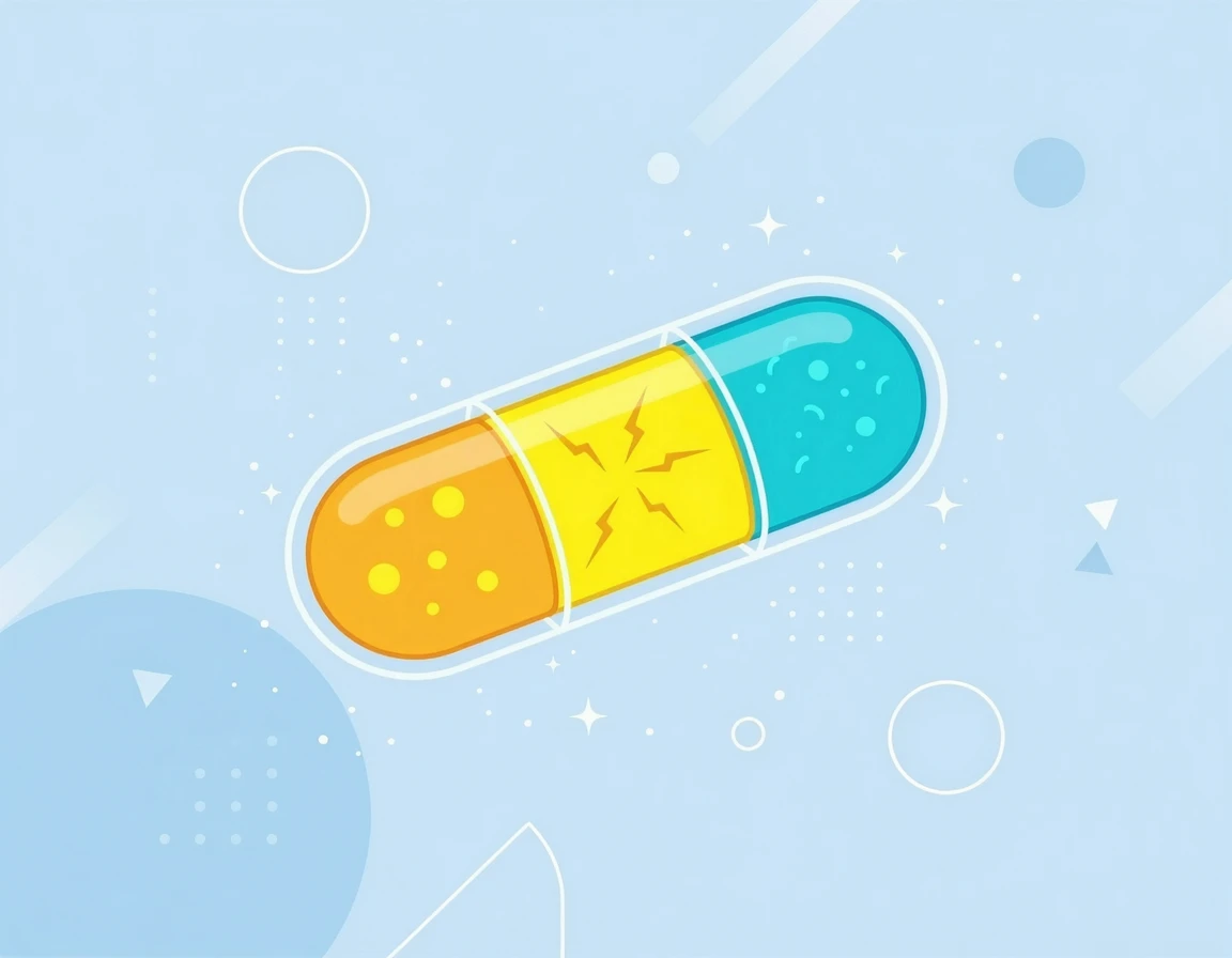 세 가지 영양 성분이 포함된 투명한 복합 캡슐 일러스트