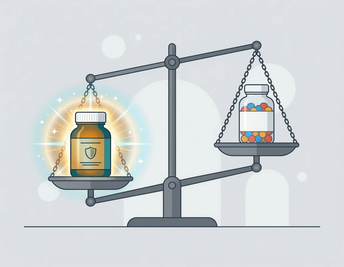 건강기능식품과 일반식품을 비교하는 저울