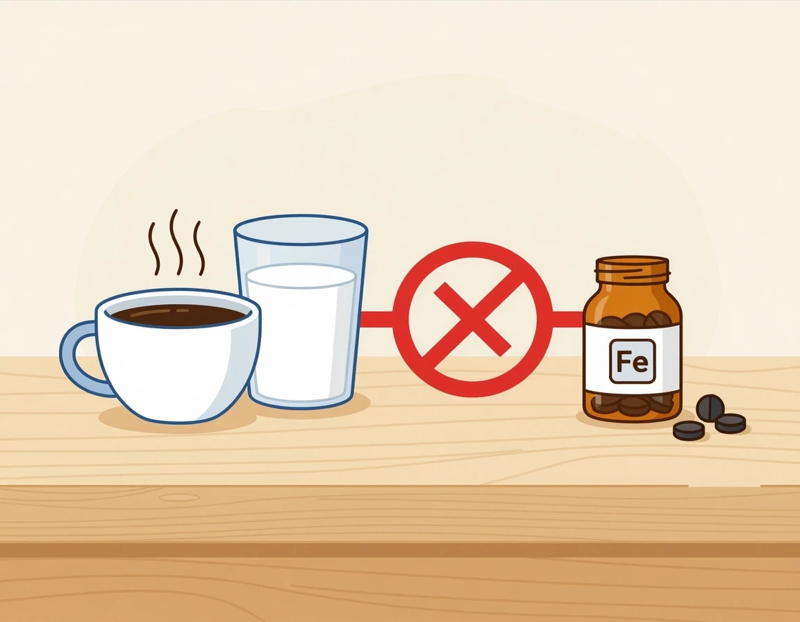철분제와 함께 먹으면 안 되는 커피와 우유 일러스트