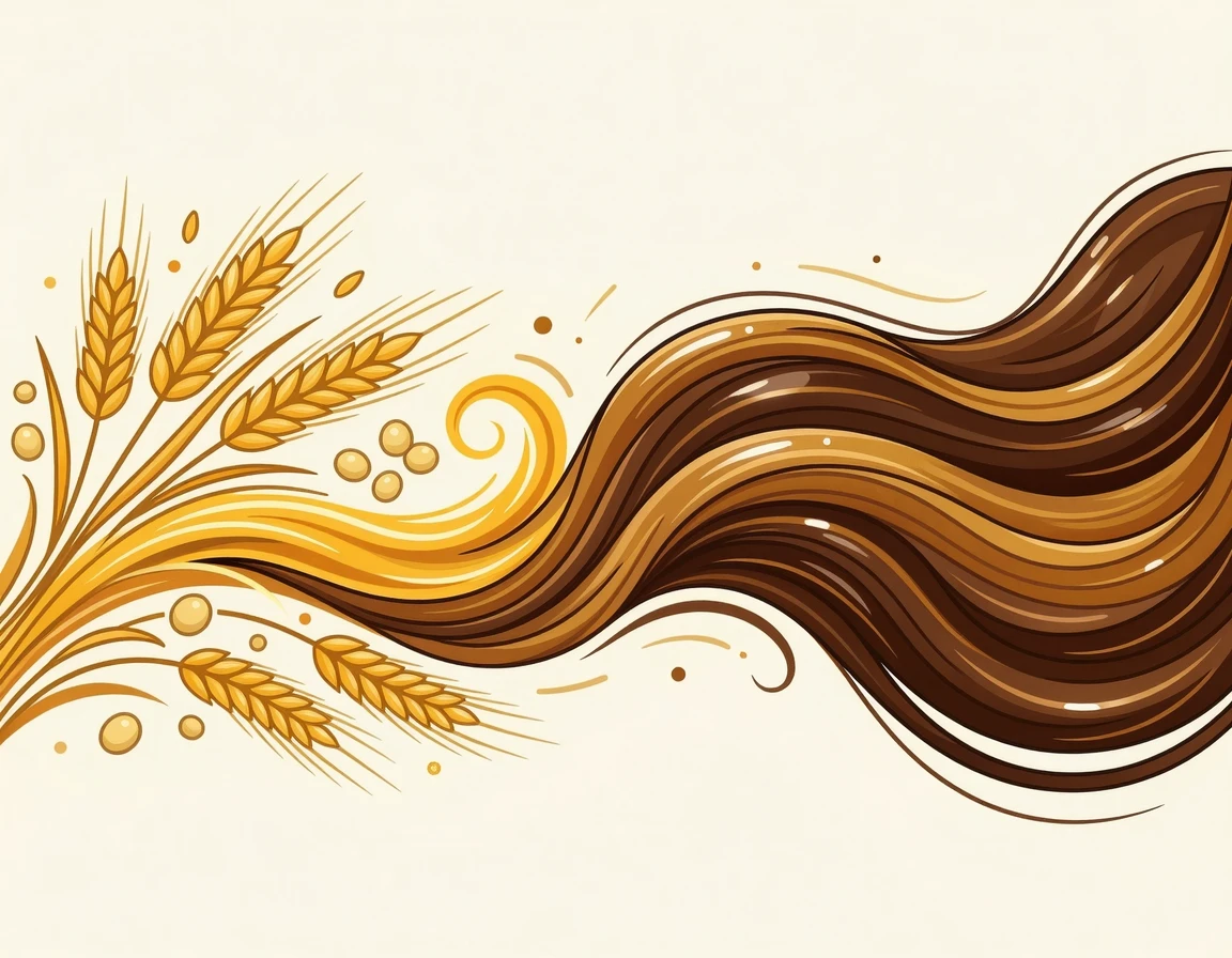 맥주효모와 보리가 튼튼한 모발로 변하는 일러스트