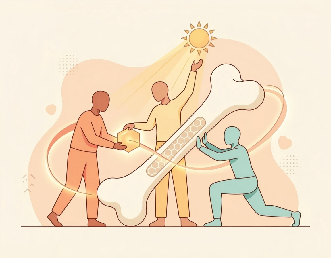 칼슘, 비타민D, 비타민K2의 상호작용을 보여주는 일러스트