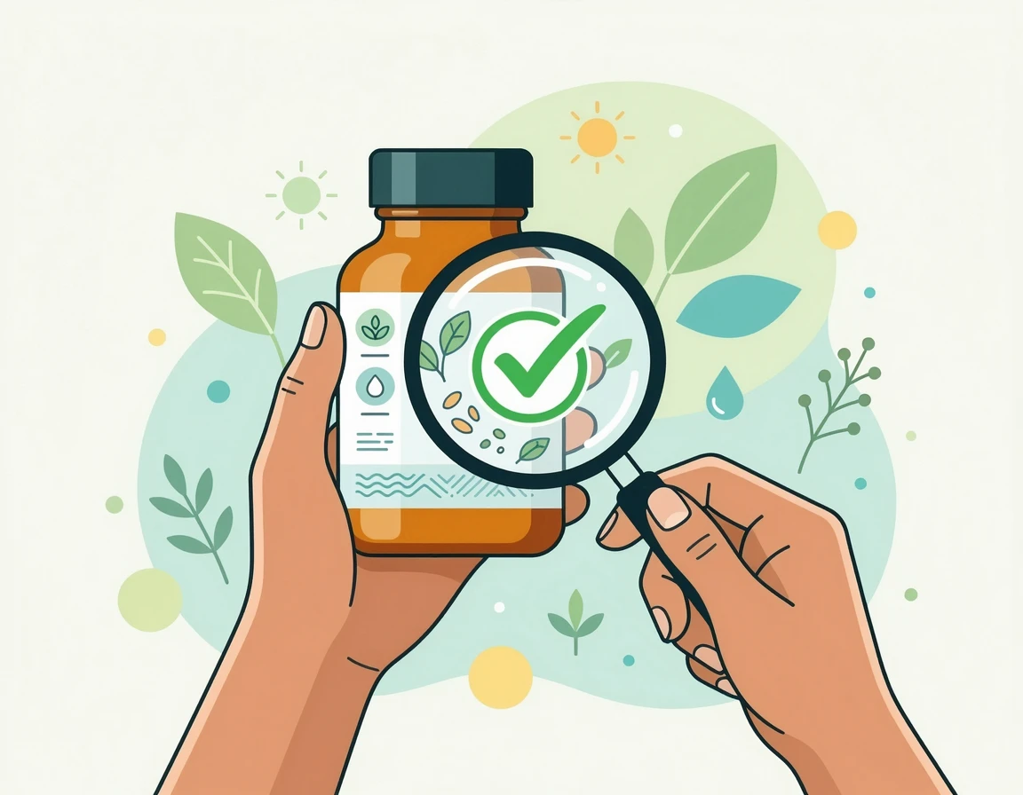 영양제 라벨을 확인하는 일러스트