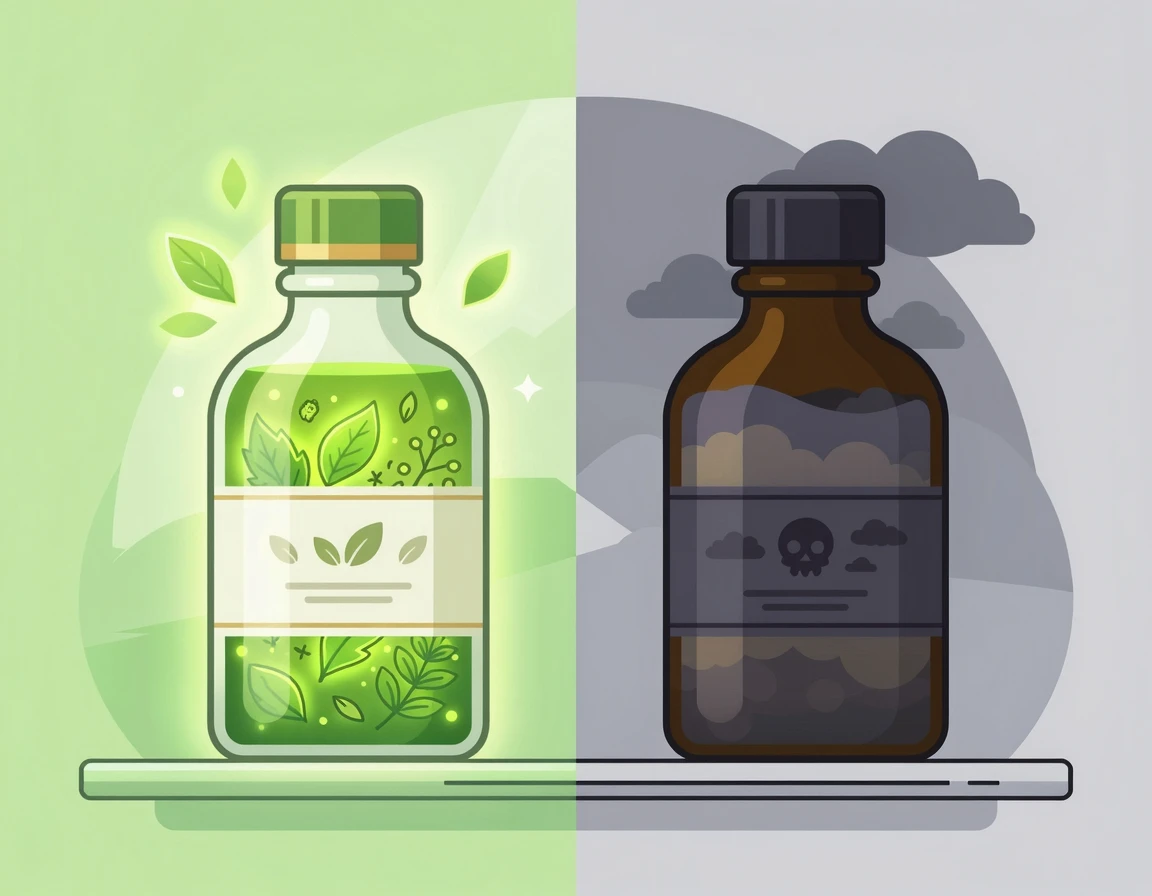 자연 성분의 프리미엄 영양제와 일반 영양제 비교 일러스트