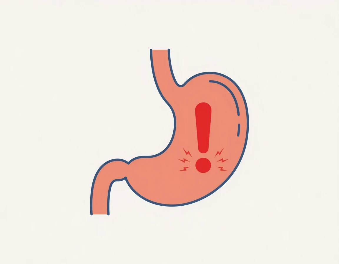 복통과 경고 신호를 나타내는 건강 개념 일러스트