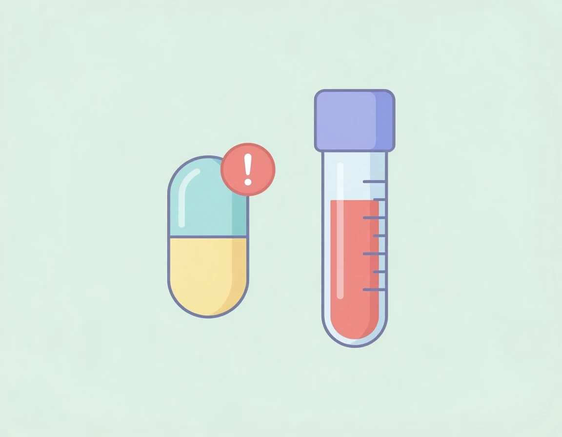 영양제 캡슐과 혈액 검사 튜브 주의사항 일러스트