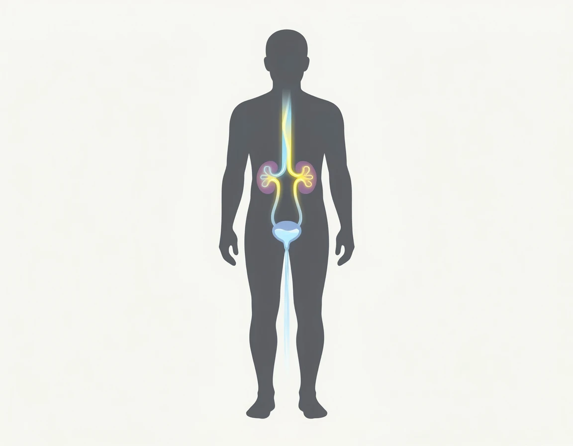 체내 수분 대사와 신장을 통한 비타민 배출 원리를 보여주는 일러스트