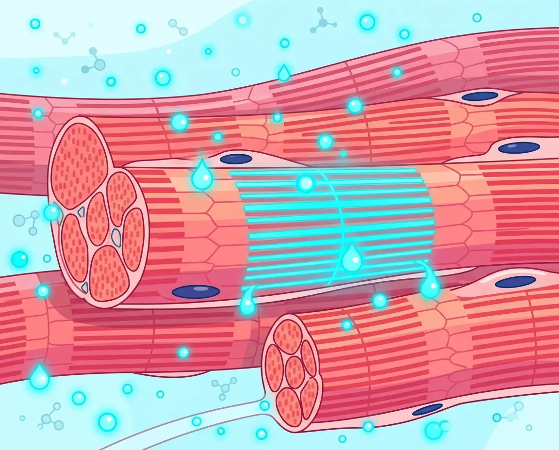 수분을 머금고 튼튼해지는 근육 세포 일러스트