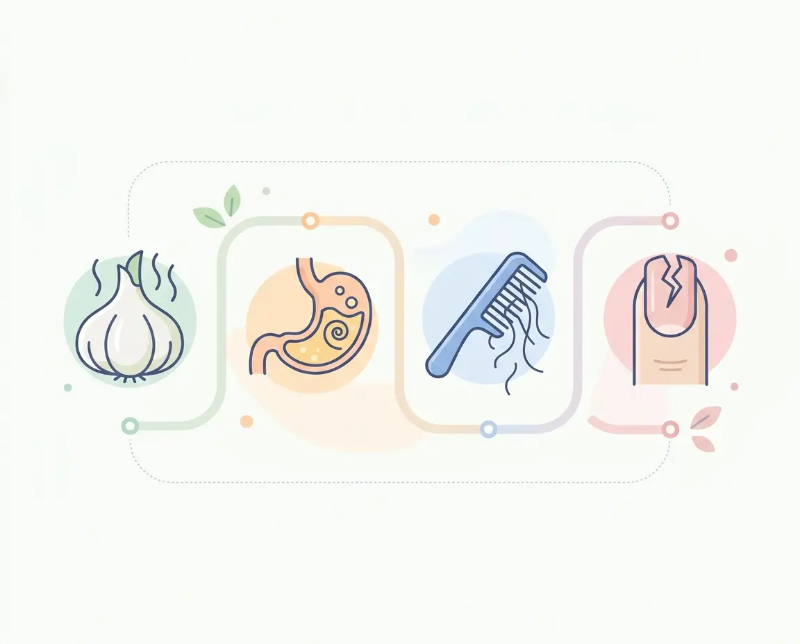 셀레늄 과잉 섭취 시 나타나는 부작용 타임라인 일러스트